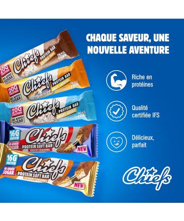 Chiefs Protein Bar (Double Choc) Barre prot in e premium avec 20g de prot ines & 201 kcal par barre Sans sucre ajout Barre prot in e low sugar Go t de chocolat Pack de 12 (12 x 55g) Double Choc 12 unit (Lot de 1) - Buy Online on GoSupps.com