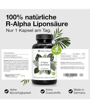 ONLY Nature R Alpha Lipoic Acid 300mg - Vegan Capsules 120 High-Dose Lab-Tested Units Additive-Free Made in Germany - Buy Online on GoSupps.com