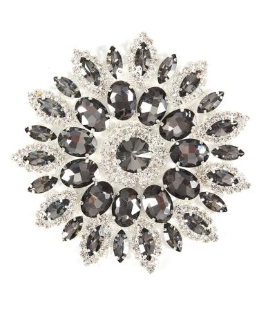 Crystal Glass Rhinestones Decoration Crystal Rhinestones Chain Crystal Flower Buttons Brooches for Clothes Shoe Bag(Gray Silver Base)