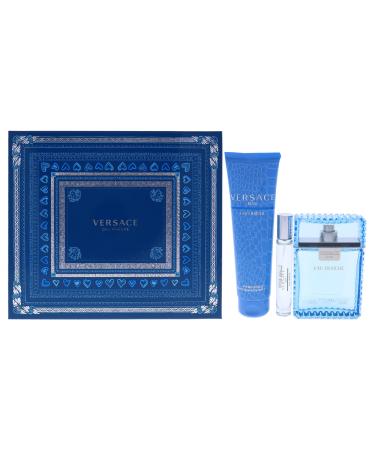 Versace Man Eau Fraiche by Versace for Men - 3 Pc Gift Set 3.4oz EDT Spray 10ml EDT Spray 5oz Bath and Shower Gel