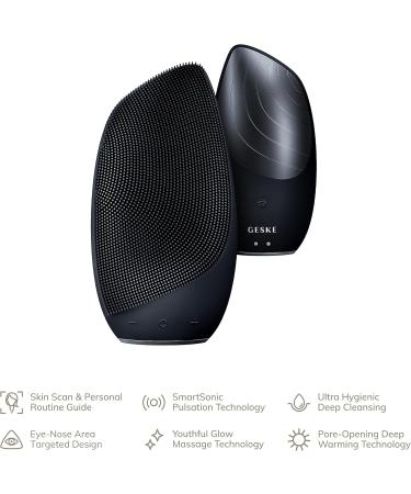 Geske SmartAppguided Sonic Thermo Facial Brush - 6 in 1 Heated Cleaning & Massage Device for Radiant Skin | Black Electric Facial Brush - Buy Online on GoSupps.com