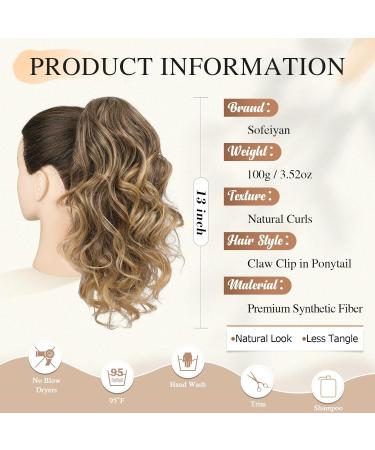 Sofeiyan 13 Inch Curly Ponytail Extension in Ash Brown to Blonde - Natural Wave Synthetic Clip-in Hairpiece for Women - Buy Online on GoSupps.com