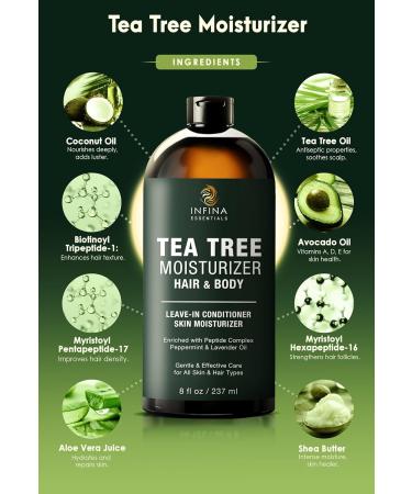 Tea Tree Hair and Body Moisturizer - Hydrating Lotion with Peptides Coconut & Avocado Oils - Daily Leave-In Conditioner for Men & Women - 8 oz - Buy Online on GoSupps.com