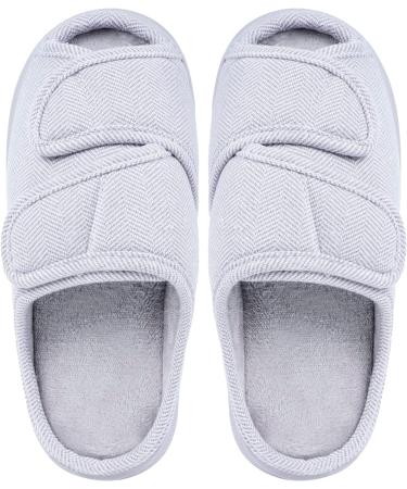 Adjustable Diabetic Slippers | Extra Wide House Shoes for Women & Men | Light Grey | Size 7.5-8.5 Women / 6-7 Men - Buy Online on GoSupps.com
