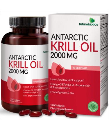 Futurebiotics Antarctic Krill Oil 2000mg with Astaxanthin, Omega-3s EPA, DHA and Phospholipids - 100% Pure Premium Krill Oil Heavy Metal Tested, Non GMO  120 Softgels