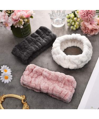 3-Piece Spa Facial Headband Set for Women - Elastic Makeup Shower & Yoga Head Wraps (Pink Milky White Dark Gray) | International Shipping - Buy Online on GoSupps.com