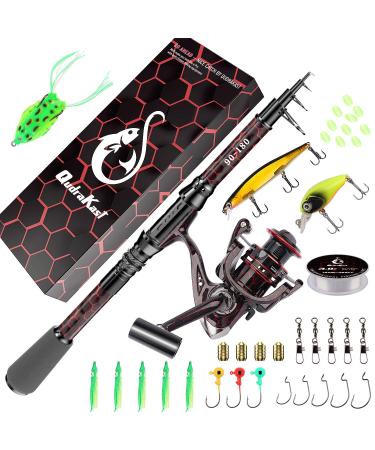 Fishing Rod and Reel Combos, Unique Design with X-Warping Painting, Carbon Fiber Telescopic Fishing Rod with Reel Combo Kit with Tackle Box, Best Gift for Fishing Beginner and Angler (180 Rod) Red Full Kit 1.8M 6.29FT