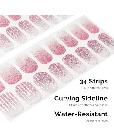 NAILOG Semi Cured Gel Nail Strips 34 pcs Salon-Quality Gel Nail Stickers Long Lasting Nail Wraps for Women with Soft Gel Finish Vintage Print & Silver Glitter (Pink Lane) - Buy Online on GoSupps.com