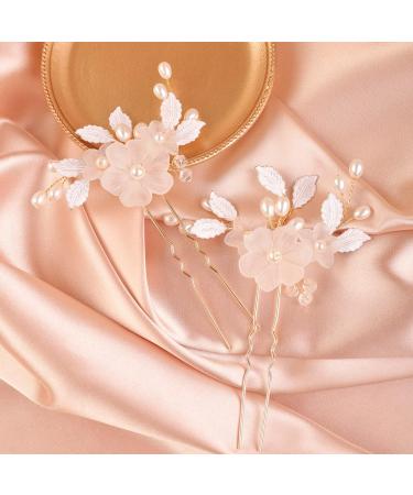 Deniferymakeup Flower Bridal Hair Pins Pearl Bride Wedding Hair Accessories Gold Leaf Hair Piece for Women and Girls - Buy Online on GoSupps.com