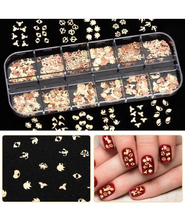 Noverlife 1200PCS Zodiac Nail Charm Flakes - 12 Constellation Alloy Sequins - 3D Gold Glitters & Nail Stickers for DIY Craft - Zodiac Words Letters - Scrapbooking & Phone Case - Buy Online on GoSupps.com