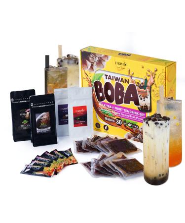 Mayde Boba Bubble Tea Kit with Fruit Tea Makes 30+ Drinks, Instant Boba, Matcha, Jasmine Green Tea, Assam Black Tea, Tieguanyin Oolong Tea, Fantasy Fruit Puree, DIY Boba Kit
