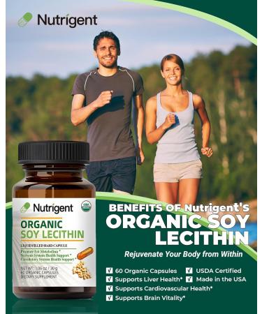 Nutrigent USDA Organic Soy Lecithin Supplement 800 mg, High Absorption Liquid Organic Capsules, Choline Lecithin Supplement for Brain & Liver Health Support, Non-GMO, Gluten Free, 60 Count - Buy Online on GoSupps.com