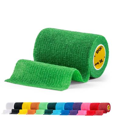 SPORTTAPE Self-Adhesive Football Sock Tape | 7.5cm x 4.5m - Green | Cohesive Bandage - Pet Bandage Vet Wrap for Dogs & Horses | Compression Bandage Shin Pad Tape & Football Ankle Tape - Single rolls Green 7.5x450 cm (Pack of 1)