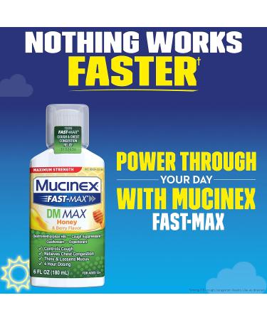 Mucinex Fast-Max Maximum Strength DM MAX Symptom Relief Cough Suppressant and Expectorant Honey & Berry Flavor 6 FL OZ - Buy Online on GoSupps.com