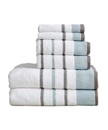 Great Bay Home 6-Piece Luxury Hotel/Spa Cotton Striped Towel Set, 500 GSM. Includes Bath Towels, Hand Towels and Washcloths. Noelle Collection by Brand. (Eucalyptus/Grey) 6 Piece Set Eucalyptus / Grey