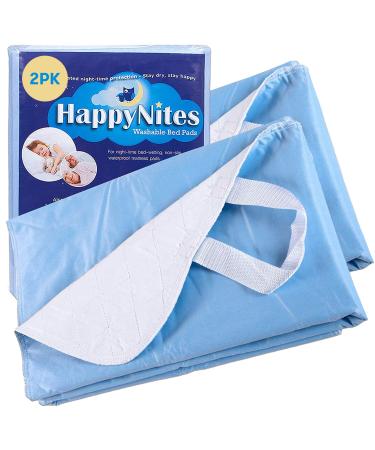 HappyNites Bed Pads for Seniors, Adults and Kids - 2 Pack with Handles, 36in X 52in, Washable, Water-Resistant, and Reusable - Bedwetting & Incontinence Pads 2 Pack w/ Handles