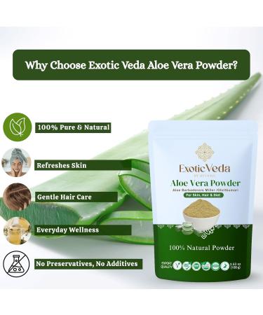 Exotic Veda Aloe Vera Powder 100g | Pure & Natural | for Skin Hair & Wellness | Non-GMO Vegan Gluten-Free | DIY Face Packs Hair Masks & Smoothies - Buy Online on GoSupps.com