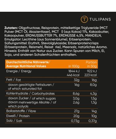 Tulipans Peanut Butter MCT Keto Bar - 12 x 50g | Sugar-Free Low Carb Protein Snack for Ketogenic Diet | Delicious Crunchy Peanut Butter Bar - Buy Online on GoSupps.com