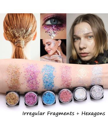 6 Colors Glitter Makeup for Face Body & Hair - Perfect for Festivals Masquerades & Parties - Buy Online on GoSupps.com