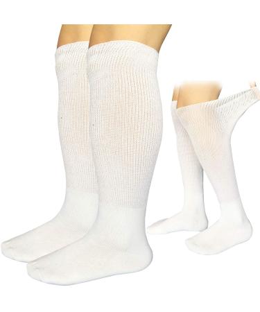 MOLAX Extra Width Diabetic Socks for Lymphedema  Bariatric Non Binding Knee High Sock for Swollen Edema Cast Feet Oversized Men&Women Legs Over Calf Slouch Boot Socks 2 Pairs(WhiteKnee-Hi (2 Pairs)) White/Knee-hi (2 Pair...