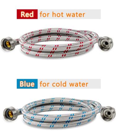 Cenipar 6ft Premium Stainless Steel Washing Machine Hoses (2 Pack) - 90 Degree Elbow, Burst Proof, Red & Blue Striped - Water Inlet Supply Lines - Buy Online on GoSupps.com