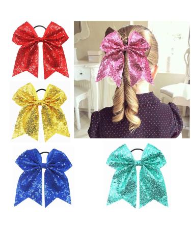 Xansema 6.5 Sequins Hair Bow Elastic Hair Tie Ribbon Cheer Bow Ponytail Holder (Blue) - Women, Girls, Kids, Teens - Buy Online on GoSupps.com