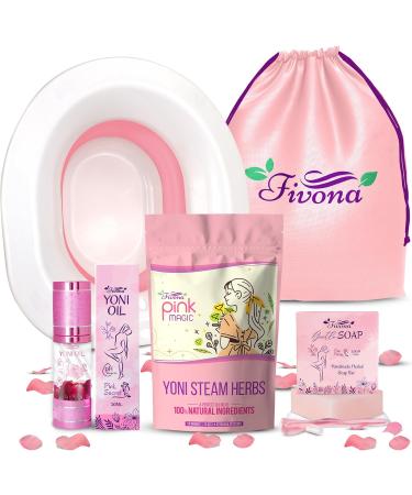 Fivona Yoni Care Kit 5 in 1 V Steaming Set Includes Sitz Bath Seat Feminine Oil Herbal Soap Storage Bag All Natural Herbal Vaginal Care Set