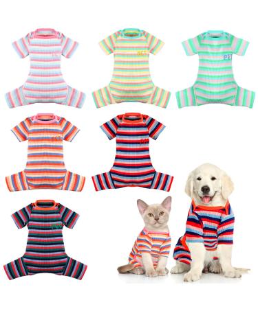 6 Pieces Classic Striped Dog Pajama Stretchable Dog Jumpsuit Colorful Stripe Dog Shirt Soft Cotton Knitted Pajamas for Puppy Warm Lightweight Pet Clothes for Puppy Cat Small Dog Supplies (Medium)