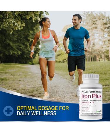 Magceutics Koji Fermented Iron Plus - Iron Supplement with Vitamin C Vitamin D3 and Folate for Blood Support Easily Absorbed and Bioavailable Stomach Friendly Vegan Non-GMO - 60 Capsules - Buy Online on GoSupps.com