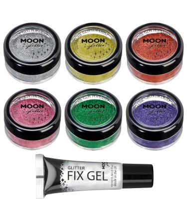 Classic Ultrafine Glitter Dust by Moon Glitter 100% Cosmetic Glitter for Face Body Nails Hair and Lips - 0.17oz - Set of 6