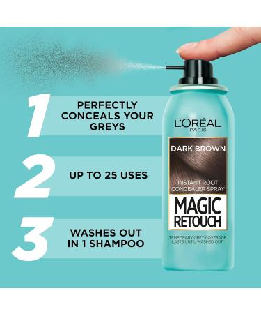 L'Or al Magic Retouch Instant Root Concealer Spray Ideal for Touching Up Grey Root Regrowth 75 ml Colour: Dark Brown DARK BROWN 75 ml (Pack of 1) - Buy Online on GoSupps.com
