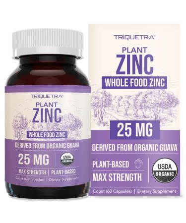 Organic Zinc 25 mg | Whole Food zinc Supplements | Derived from Organic Fruit Elemental Zinc - Water Extracted Vegan GMO-Free - Essential Mineral Antioxidant Immune Support Skin - 60 Servings