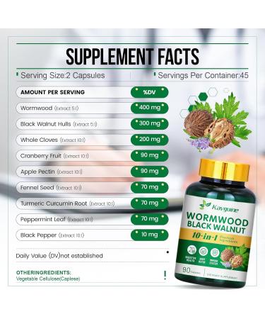 Kavguine Wormwood & Turmeric Curcumin Capsules -1650mg Organic Turmeric Capsules with 95% Curcuminoids Black Pepper Extract Black Walnut Hulls Cloves Peppermint Leaf Supports Cut Health & Digestive - Buy Online on GoSupps.com