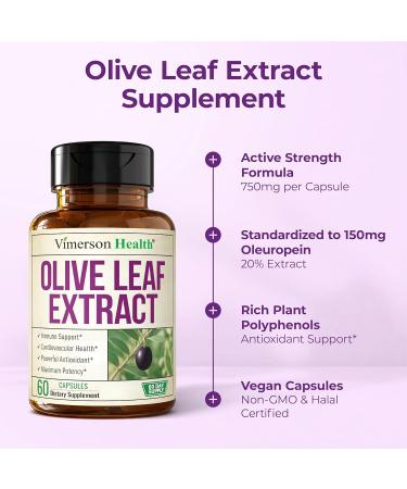 Olive Leaf Extract Capsules 750 mg Standardized to 150 mg Oleuropein Polyphenol Antioxidants for Cardiovascular Health and Immune Support Supplement Vegan Herbal Supplements 60 Capsules - Buy Online on GoSupps.com