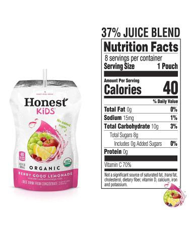 Honest Kids Organic Berry Lemonade Juice Drink | Pack of 32 Pouches - 6.75 Fl Oz Each - Buy Online on GoSupps.com