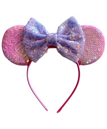 Pink Sequin Minnie Mouse Inspired Aurora Alice Headband With Big 5" Reversible Sequin Top Bow Handmade