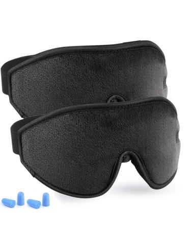 Adjustable Eye Sleep Mask - LYOOLY 2Pack Upgraded 3D Contoured Sleeping Masks for Men Women - 100% Blackout Eye Shades Blindfold Eye Cover for Complete Darkness and Free Movement of The Eyes (Black)