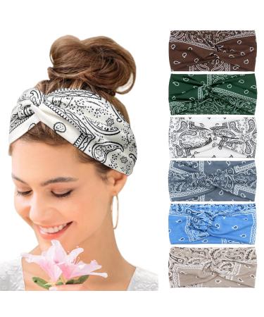 Kavya Wide Hair bands for Women Boho Headbands for Women's Hair Elastic Soft 6 Pieces Headband Print Head bands Adult Women Accessories Yoga Sports Hairband Multicoloured Thin Headscarf Set-7
