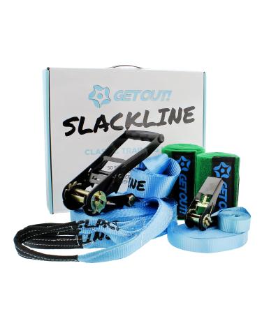Get Out! Slackline Beginner Kit for Kids and Adults  Classic Slackline with Training Line Complete Kit