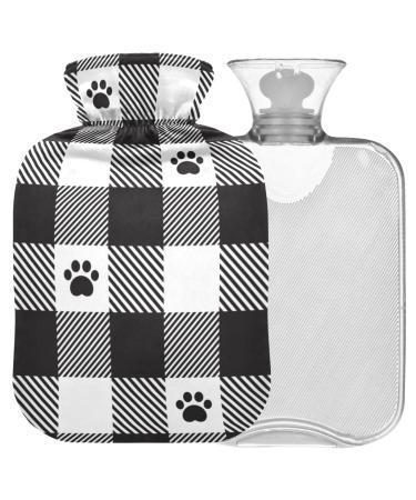 Naanle black and white checkered dog paw heat bottle with reference transparent hot water bottle 1l warm steadel for bed hand feet warmer pain relief heat and cold therapy
