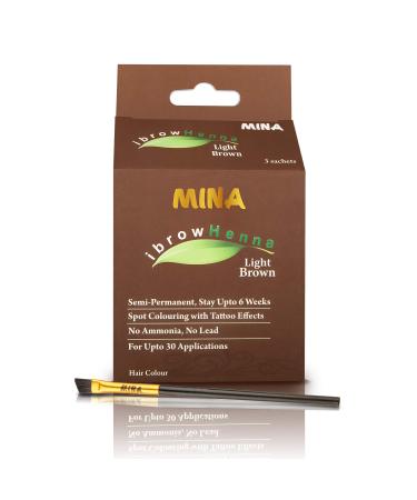 MINA ibrow Professional Hair Color Kit Regular Pack with Brush, Covers Gray Hair, Stays up to 6 Weeks-(30 applications)(Light Brown)