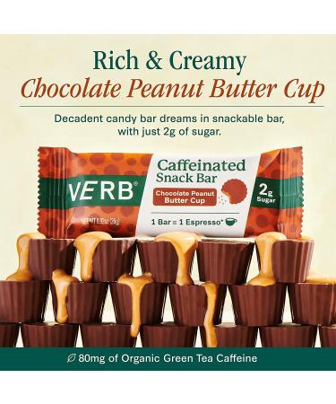 Verb Energy Chocolate Peanut Butter Cup Caffeinated Snack Bars - 90-Calorie 2g Sugar - Keto Friendly & Vegan - Pack of 16 - Buy Online on GoSupps.com