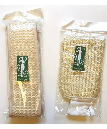 Exfoliating Sisal Back and Body Scrubber + Bath Mitt Glove with Cuff  All natural Loofah  Durable  Spa Brushing  Dry / Wet