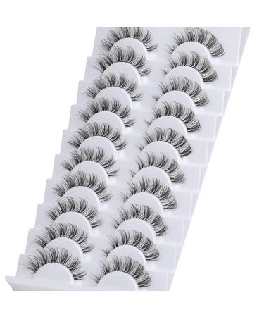 False Eyelashes 10 Pairs 15MM Cat Eye Faux Mink Lashes - 8D Wispy Extension Pack for Natural Look - Reusable Cruelty Free Soft Clear Band - Buy Online on GoSupps.com