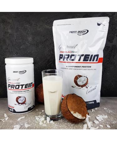 Best Body Nutrition Gourmet Premium Pro Protein Shake - Coconut Flavor 4-Component Protein Blend (Caseinate Whey Concentrate Whey Isolate Egg Protein) - 1 kg Zip Bag (1 Pack) - International Shipping Available - Buy Online on GoSupps.com