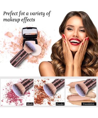 Makeup Brush Kabuki Face Brushes Retractable Travel Blush Brush Portable Flawless for Foundation Powder Blush Bronzer Buffing Liquid Cream Cruelty Free with Cover(Round-Head) - Buy Online on GoSupps.com