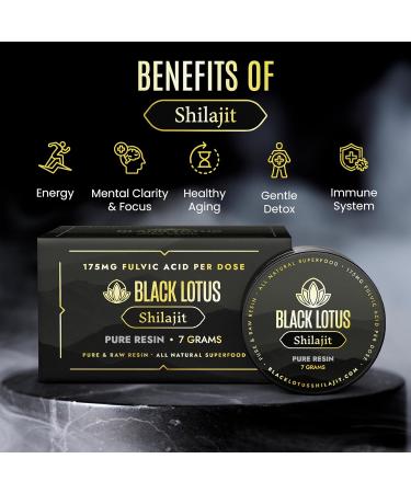 Black Lotus Pure Shilajit Resin 7g 100% Pure Natural Shilajit for Men & Women with Amino Acids 175mg Fulvic Acid 85 Ionic Trace Minerals per Serving Superfood for Immune Support Focus Energy 7g Resin - Buy Online on GoSupps.com