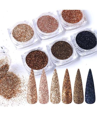 Eseres 6 Boxes Holographic Nails Glitter Powder Nail Art Metallic Shining Flakes Gold Nail Glitter Set for Nails Art Decoration (Gold) Holographic Glitters