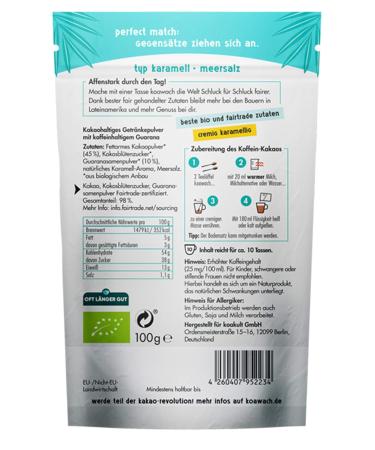 Koawach Caramel & Sea Salt Cocoa Powder - Vegan Hot Chocolate Drink (1kg) | Low Sugar Organic & Fairtrade Energy Drink - 2x500g - Buy Online on GoSupps.com
