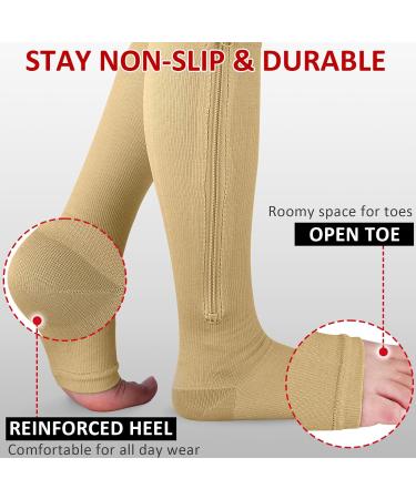 Ailaka Open Toe Compression Socks 15-20 mmHg for Women Men - 1 Pair, 3X-Large Beige - Knee High Support for Varicose Veins, Edema, Swollen Feet - Medical Grade Graduated Hosiery for Pregnancy Recovery - Buy Online on GoSupps.com